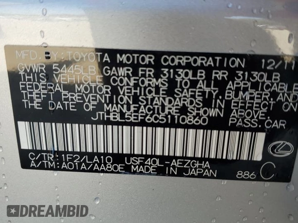 2012 Lexus LS 460 z VIN JTHBL5EF6C5110860, wystawiony jako Copart lot #65334864 z przebiegiem 53 824 mil mil oraz Szkody całkowita. Historia ofert i sprzedaży dostępna na DreamBid. Obrazek 12.