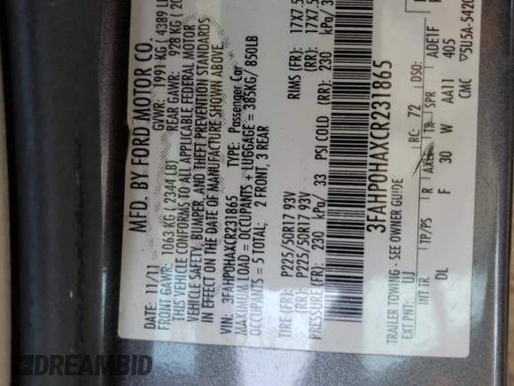 2012 Ford Fusion SE z VIN 3FAHP0HAXCR231865, wystawiony jako Copart lot #52644815 z przebiegiem 153 058 mil mil oraz Szkoda całkowita • Salvage title. Historia ofert i sprzedaży dostępna na DreamBid. Obrazek 14.