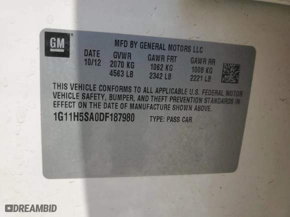 2013 Chevrolet Malibu LTZ with VIN 1G11H5SA0DF187980, listed as a Copart auction lot 65397464 with 155,871 mi miles and Clean Title. Bid and sale history available at carsss.com. Image 12.