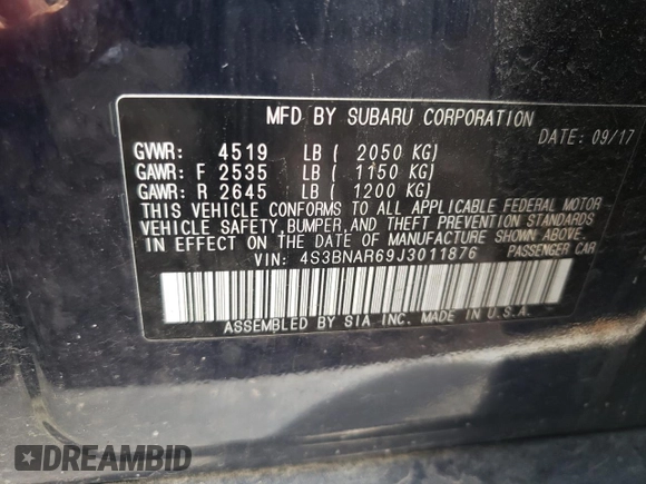 2018 Subaru Legacy Sport with VIN 4S3BNAR69J3011876, listed as a Copart auction lot 67137993 with 126,814 mi miles. Bid and sale history available at carsss.com. Image 12.