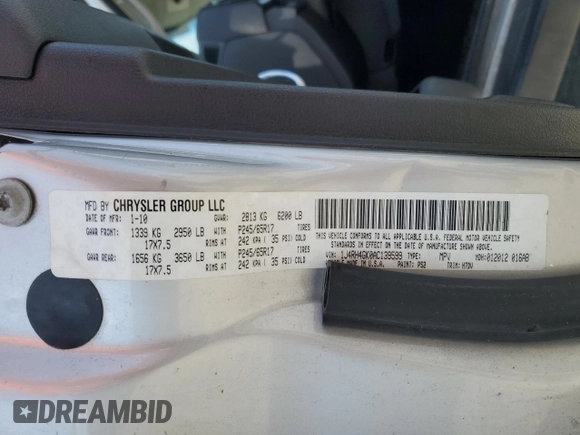 2010 Jeep Commander Sport with VIN 1J4RH4GK0AC139599, listed as a Copart auction lot 54235695 with 241,414 mi miles and Clean Title. Bid and sale history available at DreamBid. Image 13.