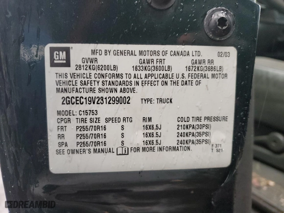 2003 Chevrolet Silverado 1500 LS with VIN 2GCEC19V231299002, listed as a Copart auction lot 47322695 with 132,530 mi miles and Clean Title. Bid and sale history available at carsss.com. Image 12.