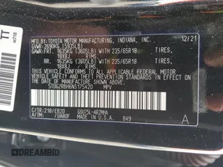 2022 Toyota Highlander XLE with VIN 5TDGZRBH6NS175420, listed as a Copart auction lot 57328585 with 47,962 mi miles and Salvage title. Bid and sale history available at DreamBid. Image 14.