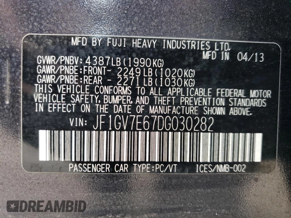 2013 Subaru Impreza Sedan WRX WRX with VIN JF1GV7E67DG030282, listed as a Copart auction lot 68680494 with 171,799 mi miles and Salvage Title. Bid and sale history available at carsss.com. Image 15.