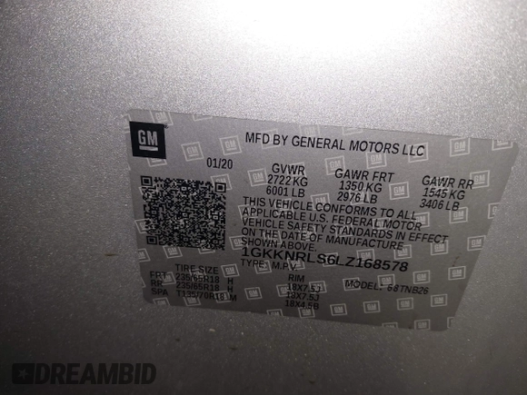 2020 GMC Acadia SLE z VIN 1GKKNRLS6LZ168578, wystawiony jako IAAI lot #41659693 z przebiegiem 59 182 mil mil oraz . Historia ofert i sprzedaży dostępna na DreamBid. Obrazek 9.