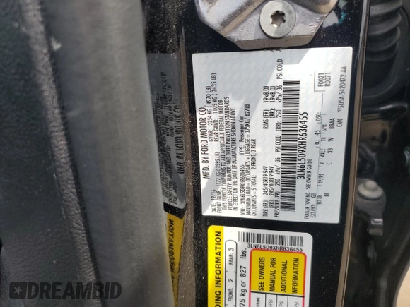 2017 Lincoln MKZ Select с VIN 3LN6L5D9XHR636455, выставлен на аукционе Copart как лот 65225275 с пробегом 76 305 миль миль и Чистый • Clean title. История ставок и продаж доступна на DreamBid. Изображение 12.