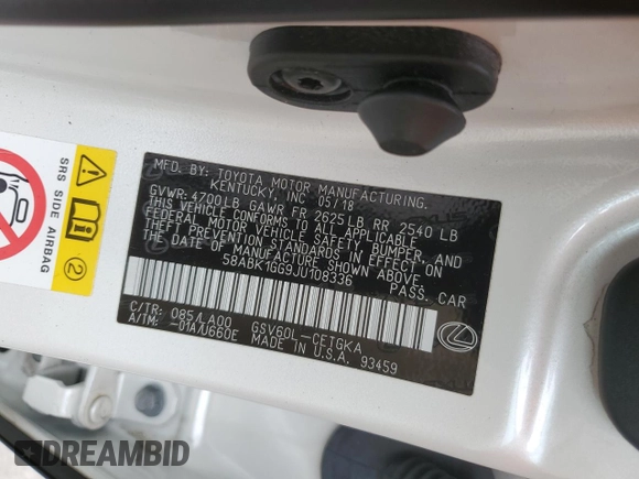 2018 Lexus ES with VIN 58ABK1GG9JU108336, listed as a Copart auction lot 48292635 with 68,190 mi miles and Salvage Title. Bid and sale history available at carsss.com. Image 14.