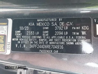 2024 Kia Forte LXS with VIN 3KPF24AD6RE704916, listed as a IAAI auction lot 39632255 with 5,219 mi miles. Bid and sale history available at carsss.com. Image 9.