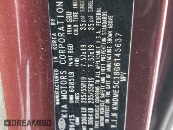 2016 Kia Sedona SX-L with VIN KNDME5C18G6145637, listed as a Copart auction lot 46602575 with 158,177 mi miles and Salvage Title. Bid and sale history available at carsss.com. Image 15.