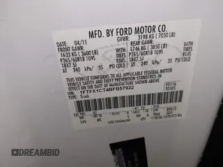2011 Ford F-150 XL with VIN 1FTFX1CT4BFB57922, listed as a IAAI auction lot 42040372 with 99,027 mi miles and . Bid and sale history available at DreamBid. Image 9.