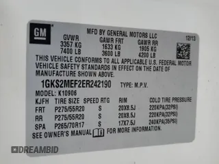 2014 GMC Yukon XL Denali with VIN 1GKS2MEF2ER242190, listed as a Copart auction lot 51598695 with 188,081 mi miles and Salvage Title. Bid and sale history available at carsss.com. Image 13.