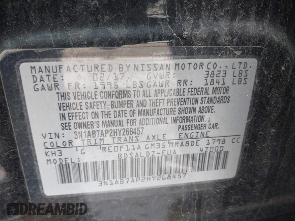 2017 Nissan Sentra S с VIN 3N1AB7AP2HY268457, выставлен на аукционе IAAI как лот 41945997 с пробегом 45 274 миль миль и . История ставок и продаж доступна на DreamBid. Изображение 9.