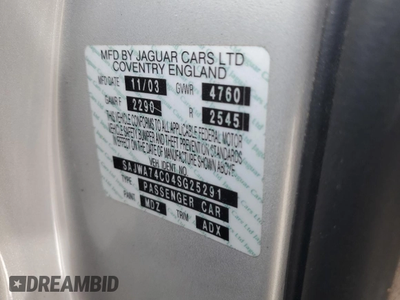 2004 Jaguar XJ Vanden Plas with VIN SAJWA74C04SG25291, listed as a Copart auction lot 56678255 with 176,597 mi miles and Clean Title. Bid and sale history available at DreamBid. Image 12.
