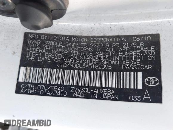 2010 Toyota Prius II with VIN JTDKN3DU5A5182095, listed as a IAAI auction lot 42152366 with 390,401 mi miles and . Bid and sale history available at carsss.com. Image 9.