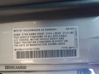 2000 Volkswagen EuroVan с VIN WV2MH4703YH013265, выставлен на аукционе Copart как лот 59003645 с пробегом Не указан миль и Списание • Salvage title. История ставок и продаж доступна на DreamBid. Изображение 14.