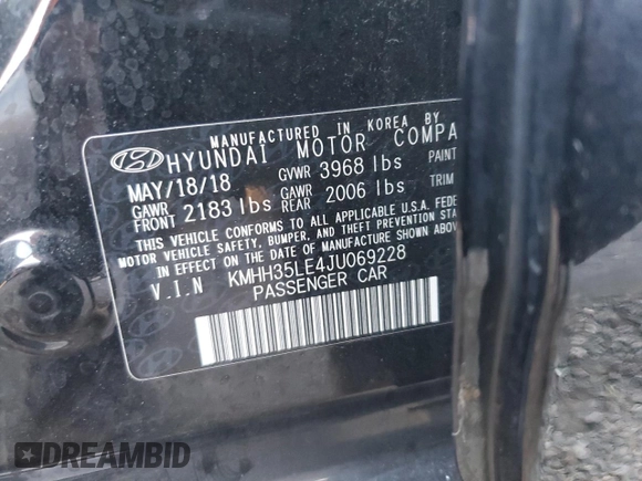 2018 Hyundai Elantra with VIN KMHH35LE4JU069228, listed as a Copart auction lot 77312614 with 41,040 mi miles and Salvage Title. Bid and sale history available at DreamBid. Image 13.