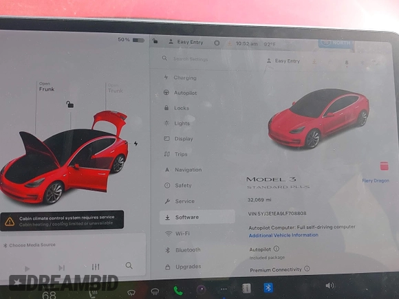 2020 Tesla Model 3 Standard Range Plus with VIN 5YJ3E1EA9LF708808, listed as a IAAI auction lot 40018323 with 32,069 mi miles. Bid and sale history available at carsss.com. Image 16.