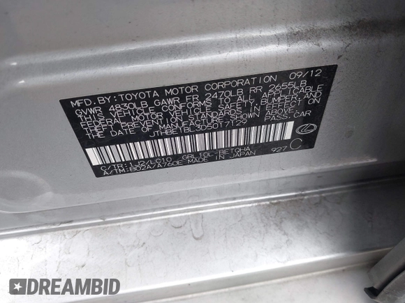 2013 Lexus GS 350 with VIN JTHBE1BL3D5017129, listed as a IAAI auction lot 42385044 with 244,896 mi miles and . Bid and sale history available at DreamBid. Image 9.