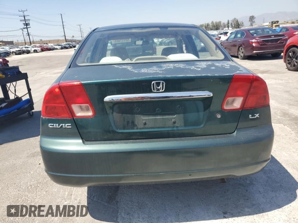 2001 Honda Civic LX with VIN 2HGES16501H606650, listed as a Copart auction lot 52537465 with 199,341 mi miles and Salvage Title. Bid and sale history available at carsss.com. Image 6.