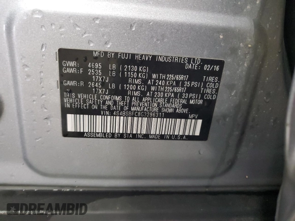2016 Subaru Outback Premium z VIN 4S4BSBFC8G3296311, wystawiony jako Copart lot #57759045 z przebiegiem 122 025 mil mil oraz Szkoda całkowita • Salvage title. Historia ofert i sprzedaży dostępna na DreamBid. Obrazek 14.