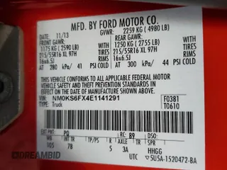 2014 Ford Transit Connect with VIN NM0KS6FX4E1141291, listed as a Copart auction lot 57621775 with 36,129 mi miles and Clean title. Bid and sale history available at DreamBid. Image 13.