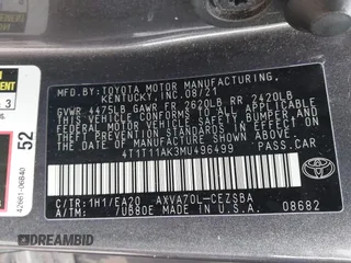2021 Toyota Camry SE Nightshade with VIN 4T1T11AK3MU496499, listed as a IAAI auction lot 41733005 with 141,711 mi miles. Bid and sale history available at carsss.com. Image 9.
