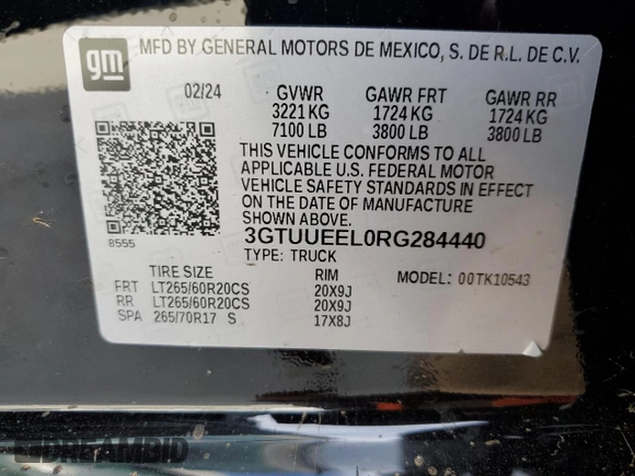 2024 GMC Sierra 1500 AT4 with VIN 3GTUUEEL0RG284440, listed as a Copart auction lot 52765005 with Not provided miles and Salvage title. Bid and sale history available at DreamBid. Image 13.