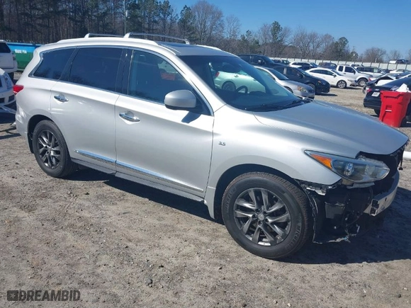 2015 Infiniti QX60 with VIN 5N1AL0MN9FC525210, listed as a IAAI auction lot 41492063 with 158,154 mi miles. Bid and sale history available at carsss.com. Image 1.