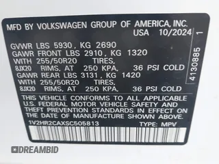 2025 Volkswagen Atlas SE with VIN 1V2HR2CAXSC505813, listed as a IAAI auction lot 42149407 with 19,160 mi miles and . Bid and sale history available at DreamBid. Image 9.