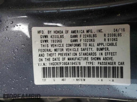 2016 Honda Accord Sedan LX with VIN 1HGCR2F38GA184576, listed as a Copart auction lot 51124595 with 138,632 mi miles and Salvage Title. Bid and sale history available at carsss.com. Image 15.