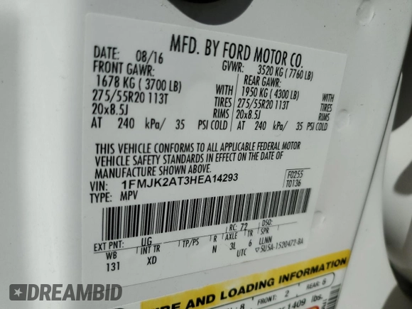 2017 Ford Expedition Max Limited with VIN 1FMJK2AT3HEA14293, listed as a Copart auction lot 70061784 with 156,305 mi miles and Salvage Title. Bid and sale history available at carsss.com. Image 14.