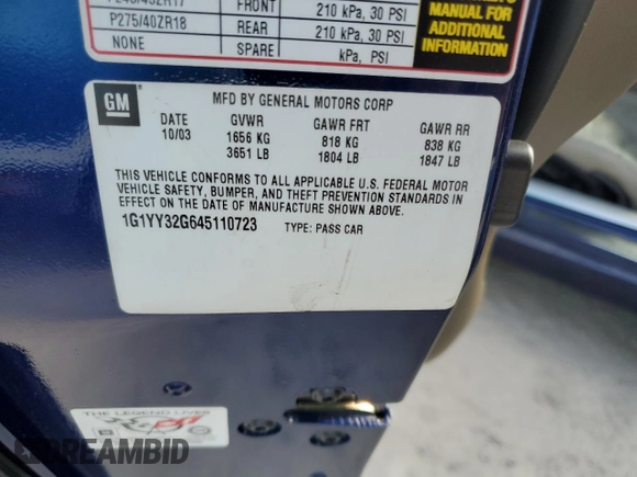 2004 Chevrolet Corvette with VIN 1G1YY32G645110723, listed as a Copart auction lot 74255194 with 0 mi miles and Non Repairable. Bid and sale history available at carsss.com. Image 13.