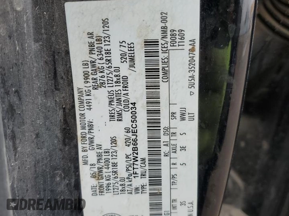 2018 Ford F-250 XL с VIN 1FT7W2B66JEC50034, выставлен на аукционе Copart как лот 54949375 с пробегом 200 441 миль миль и Чистый • Clean title. История ставок и продаж доступна на DreamBid. Изображение 12.