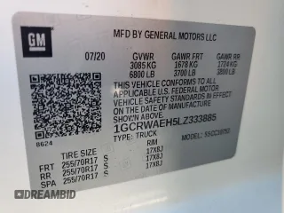 2020 Chevrolet Silverado 1500 Work Truck with VIN 1GCRWAEH5LZ333885, listed as a Copart auction lot 50827635 with 50,572 mi miles and Clean Title. Bid and sale history available at DreamBid. Image 13.