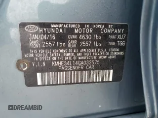 2016 Hyundai Sonata Hybrid Limited with VIN KMHE34L14GA033575, listed as a Copart auction lot 39844204 with 133,641 mi miles. Bid and sale history available at carsss.com. Image 14.