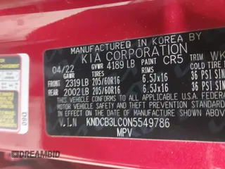 2022 Kia Niro LXS with VIN KNDCB3LC0N5549786, listed as a IAAI auction lot 41878530 with 25,295 mi miles. Bid and sale history available at carsss.com. Image 9.