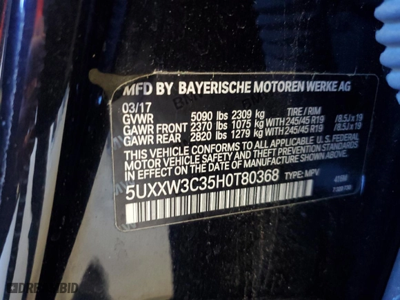 2017 BMW X4 xDrive28i with VIN 5UXXW3C35H0T80368, listed as a Copart auction lot 69064122 with 76,117 mi miles. Bid and sale history available at carsss.com. Image 13.