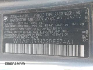 2002 BMW 3 Series 325xi with VIN WBAEU33472PF57461, listed as a IAAI auction lot 42165341 with 237,155 mi miles and . Bid and sale history available at DreamBid. Image 9.