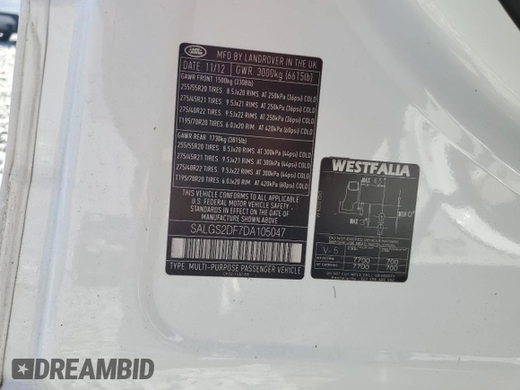 2013 Land Rover Range Rover HSE with VIN SALGS2DF7DA105047, listed as a Copart auction lot 50786425 with 174,985 mi miles and Clean title. Bid and sale history available at DreamBid. Image 13.