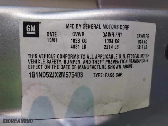 2002 Chevrolet Malibu with VIN 1G1ND52JX2M575403, listed as a IAAI auction lot 41814863 with 165,566 mi miles. Bid and sale history available at carsss.com. Image 9.