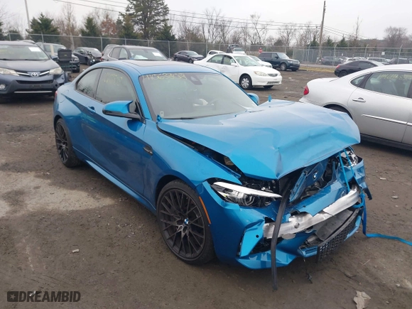 2021 BMW M2 Competition with VIN WBS2U7C02M7H63454, listed as a IAAI auction lot 41063808 with 15,047 mi miles. Bid and sale history available at carsss.com. Image 1.