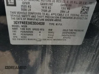 2012 Cadillac SRX Performance Collection with VIN 3GYFNEE38CS504038, listed as a Copart auction lot 58381175 with Not provided miles and Salvage title. Bid and sale history available at DreamBid. Image 12.