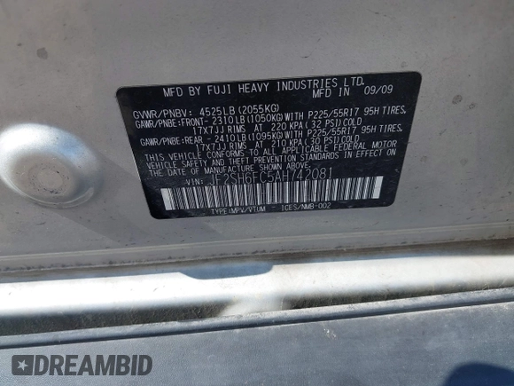 2010 Subaru Forester XT Limited with VIN JF2SH6FC5AH742081, listed as a IAAI auction lot 42358962 with 142,627 mi miles and . Bid and sale history available at DreamBid. Image 9.