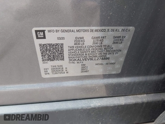 2020 GMC Terrain SLT z VIN 3GKALVEV9LL274886, wystawiony jako IAAI lot #42202249 z przebiegiem 64 374 mil mil oraz . Historia ofert i sprzedaży dostępna na DreamBid. Obrazek 9.