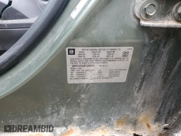 2015 Chevrolet Equinox LT with VIN 2GNFLFE30F6296815, listed as a Copart auction lot 50362215 with 191,642 mi miles and Clean Title. Bid and sale history available at DreamBid. Image 13.
