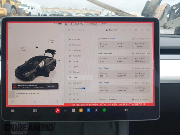 2023 Tesla Model 3 with VIN 5YJ3E1EA0PF587656, listed as a IAAI auction lot 41489586 with 12,844 mi miles and . Bid and sale history available at DreamBid. Image 7.