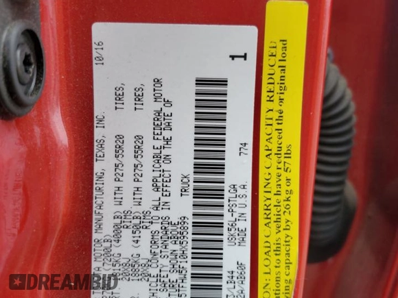 2017 Toyota Tundra Limited z VIN 5TFHW5F10HX595899, wystawiony jako Copart lot #56915095 z przebiegiem 50 700 mil mil oraz Czysty tytuł • Clean title. Historia ofert i sprzedaży dostępna na DreamBid. Obrazek 12.