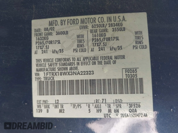 2003 Ford F-150 XL with VIN 1FTRX18WX3NA22323, listed as a IAAI auction lot 41635869 with 129,029 mi miles. Bid and sale history available at carsss.com. Image 9.