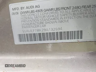 2009 Audi A4 2.0T Prem with VIN WAULF78K29A132594, listed as a IAAI auction lot 42068937 with 102,507 mi miles. Bid and sale history available at carsss.com. Image 9.