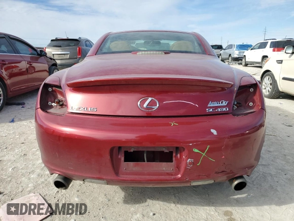 2008 Lexus SC 430 with VIN JTHFN45Y689017747, listed as a Copart auction lot 41584735 with 155,922 mi miles and Salvage title. Bid and sale history available at DreamBid. Image 6.
